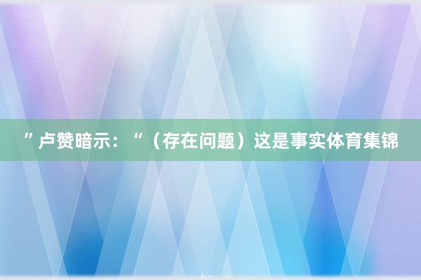 ”卢赞暗示：“（存在问题）这是事实体育集锦