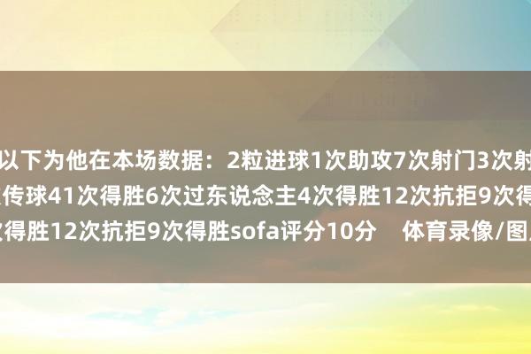 以下为他在本场数据：2粒进球1次助攻7次射门3次射正5次要道传球50次传球41次得胜6次过东说念主4次得胜12次抗拒9次得胜sofa评分10分    体育录像/图片