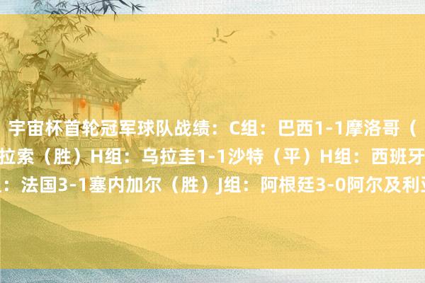 宇宙杯首轮冠军球队战绩：C组：巴西1-1摩洛哥（平）E组：德国7-1库拉索（胜）H组：乌拉圭1-1沙特（平）H组：西班牙0-0佛得角（平）I组：法国3-1塞内加尔（胜）J组：阿根廷3-0阿尔及利亚（胜）L组：英格兰4-2克罗地亚（胜）（注：前宇宙杯冠军之一意大利未晋级本届赛事）    体育赛事直播